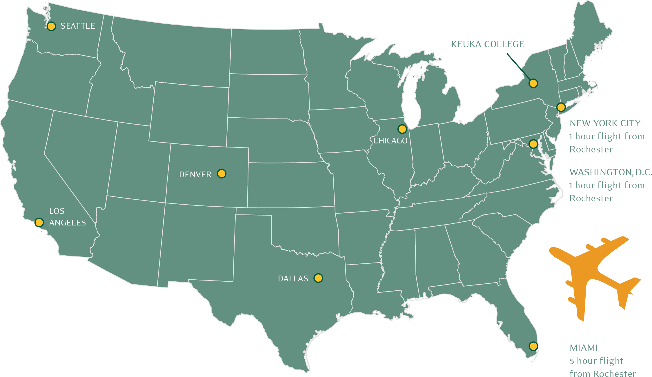 Map showing the location of Keuka College in New York